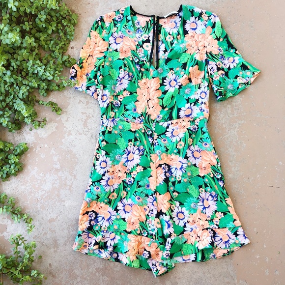 Sandro Eudelin Green Floral Romper Playsuit